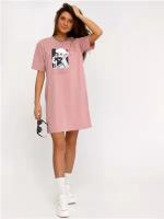 Платье - футболка женское летнее короткое оверсайз Апрель 1ЖПК3963804/1190/2408/*/2786/*/*/* розовый,белый,черный 100-164