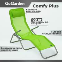 Шезлонг складной Gogarden COMFY PLUS, садовый,143х60х97 см, зелёный (салатовый)