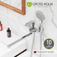 Смеситель для ванны с длинным поворотным изливом GROSS AQUA Evo, латунь, хром, 7121297С-35L(F)