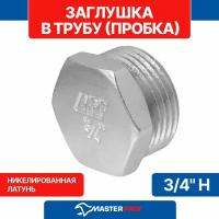 Заглушка в трубу (пробка) латунная никелированная 3/4" н MPF