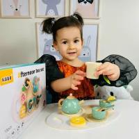 Детская посуда деревянная Чаепитие развивающая игра 15 деталей