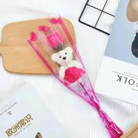 Розовая Роза с медведем, подарок для второй половинки, 14 февраля, светящаяся, сувенир