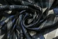 Ткань Шелк-органза-жаккард (клетка) серо-синяя с чёрным, ш142см, 0,5 м