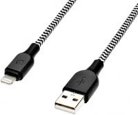 Кабель Gerffins PRO USB-A - Lightning Nylon MFI, 1м, черно-белый, GFPRO-CABN-AL-BLACK/WHITE