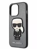 Чехол Karl Lagerfeld PU Saffiano Ikonik Patch (metal) Hard для iPhone 13 Pro, серебристый