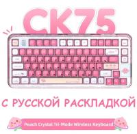 Прозрачная Беспроводная механическая клавиатура YUNZII Coolkiller CK75 персиково-розового цвета с акриловой прокладкой