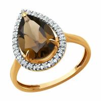 Кольцо Diamant из золота с раухтопазом и фианитами 51-310-02439-3, размер 18