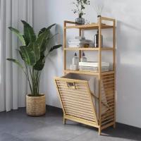 Этажерка для ванной из бамбука, Стеллаж для хранения с корзиной для белья Bambuchka, 50x30x120 см