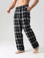 Брюки мужские домашние, NL TEXTILE GROUP, штаны пижамные, черная клетка, на резинке, размер 54