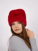 Женская меховая шапка, экомех шапка бини, красная шапочка 58-60
