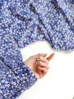 Ткань для шитья блуз, платьев, юбок 100% Вискоза штапель с мелкими цветами на васильковом 150х142 см