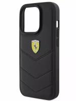 Ferrari для iPhone 15 Pro чехол Leather Stitched lines Hard Black