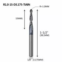Dreanique конусная фреза по дереву (R1.0 L15 d3.175 покрытие TiAlN) P2BC-R1.0-15-H3.175 39796