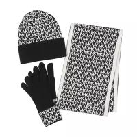 Сет MICHAEL KORS OS черный в монограмму, шапка, шарф и перчатки