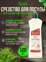 Средство для мытья посуды Ecvols Organic Трава и мята 500 мл, антибактериальное, гипоаллергенное, биоразлагаемое, эко, моющее