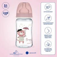 Бутылочка для кормления Canpol babies Bonjour Paris широкое горлышко, 3 мес+, розовая, 240 мл