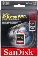 Карта памяти SanDisk Extreme PRO SDXC 512 ГБ Class 10 UHS-I U3 V30 (R/W 200/140 Mb/s)