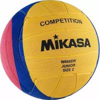 Мяч для водного поло "MIKASA W6608W" резина, Junior, р.2, вес 300-320 г, дл. окр.58-60см, желт-син-роз
