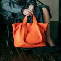 Женская апельсинового цвета оранж сумка шоппер 4 ручки из фактурной натуральной мягкой кожи vera pelle