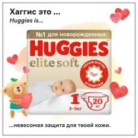 Подгузники Huggies Elite Soft 20 шт 1 (3-5 кг)