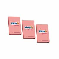 Самоклеящийся неоновый блок 76х51мм, 100л, розовый, STICK`N, HOPAX (в упаковке 3 блока)
