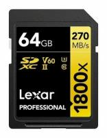 Карта памяти Lexar Professional 1800x Gold SDXC 64GB UHS-II U3 V60, R/W 280/210 МБ/с