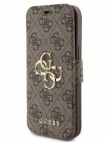 Guess для iPhone 15 чехол PU 4G Big metal logo Booktype Brown