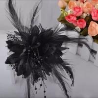 Заколка-резинка чёрный цветок