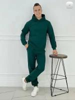 Спортивный костюм мужской хлопок с капюшоном худи с джоггерами 22_100 цвет темно-зеленый размер 48