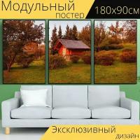 Модульный постер "Баня, строения, природа" 180 x 90 см. для интерьера