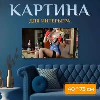 Картина на холсте "Бар, кабак, барная стойка" на подрамнике 75х40 см. для интерьера