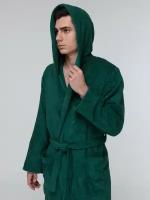 Мужской зеленый махровый халат с капюшоном 58