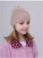 Шапка MI ROPA Детская вязаная шапка-сетка "Паутинка", размер 5-8 лет, бежевый