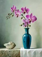 Алмазная мозаика "Орхидея в вазе" #5, 30*40 см, без подрамника