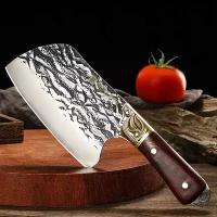 Японский кухонный нож - топорик Kimatsugi Fujin / Нож для разделки мяса / Японская сталь AUS-8 / Длина лезвия 15.5 см