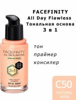 Max Factor Тональная эмульсия Facefinity All Day Flawless 3-in-1, SPF 20, 30 мл/45 г, оттенок: 50 Natural Rose