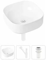 Комплект 3 в 1 Lavinia Boho Bathroom Sink 21520259: накладная фарфоровая раковина 40 см, металлический сифон, донный клапан