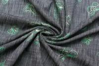 Ткань Джинс тёмно-синий меланж с вышитыми бабочками, 400 г/пм, ш149см, 0,5 м