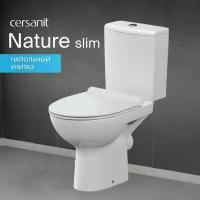 Унитаз компакт напольный CERSANIT NATURE Slim безободковый c ультратонким быстросъёмным сиденьем из дюропласта с антибактериальным покрытием, 100% влагостойкий санфарфор