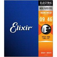Струны для электрогитары ELIXIR 12027 с покрытием NanoWeb, Nickel Plated Steel, Custom Light, калибр 09-46