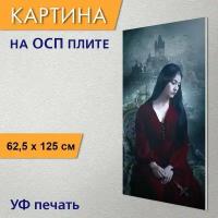 Вертикальная картина на ОСП "Женщина, девочка, терновый венец" 62x125 см. для интерьериа