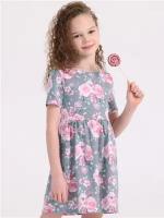 Платье для девочки нарядное летнее трикотажное хлопок 100% Апрель 1ДПК3999001н/243/*/1971/*/*/*/* розовый,серый,белый 62-122