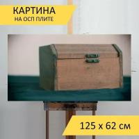 Картина на ОСП 125х62 см. "Коробка, винтажная коробка, винтаж" горизонтальная, для интерьера, с креплениями