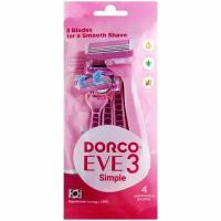 DORCO ЕVE 3 TRC200PK Женский одноразовый станок (4 шт.) 3 лезвия, плавающая головка, увлажняющая полоса