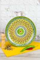 Ляган Узбекский Риштанская Керамика Зеленый 38 см, блюдо сервировочное тарелка для плова