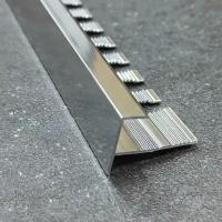 Профиль F-образный алюминиевый для плитки 10мм 2,7м, анодированный, серебро глянец