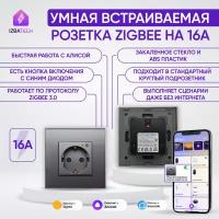 Новая Умная встраиваемая стеклянная серая розетка Zigbee с голосовым управлением для Алисы, на 16А, умный дом (работает со шлюзом Zigbee)