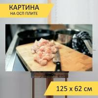 Картина на ОСП 125х62 см. "Куриное мясо, домашняя птица, мясо птицы" горизонтальная, для интерьера, с креплениями