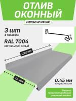 Отлив оконный 150*1000 мм сигнальный серый RAL 7004 3 шт