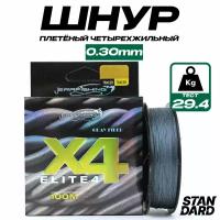 Плетеный шнур для рыбалки BRAID X4, 100 м, 0.30 мм, 29.4 кг Gray fiber